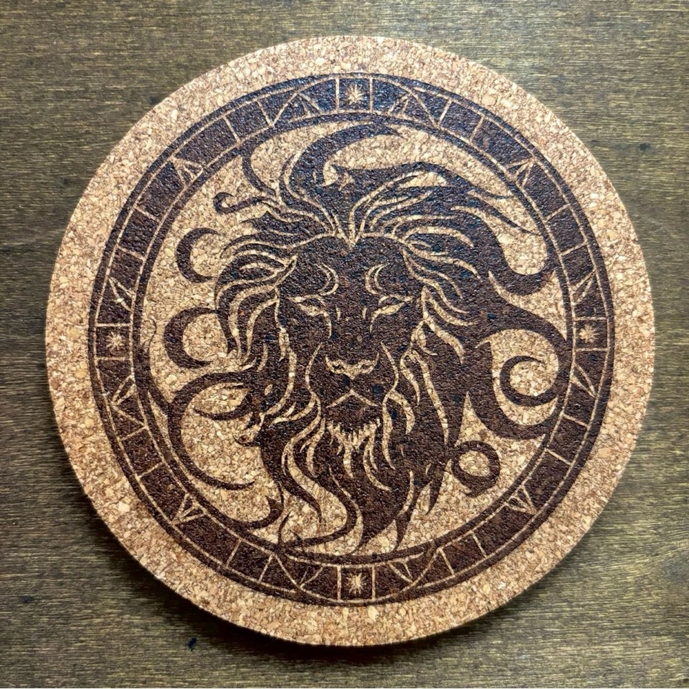 Leo Artistic Zodiac Design Laser Engraved Cork Coaster
